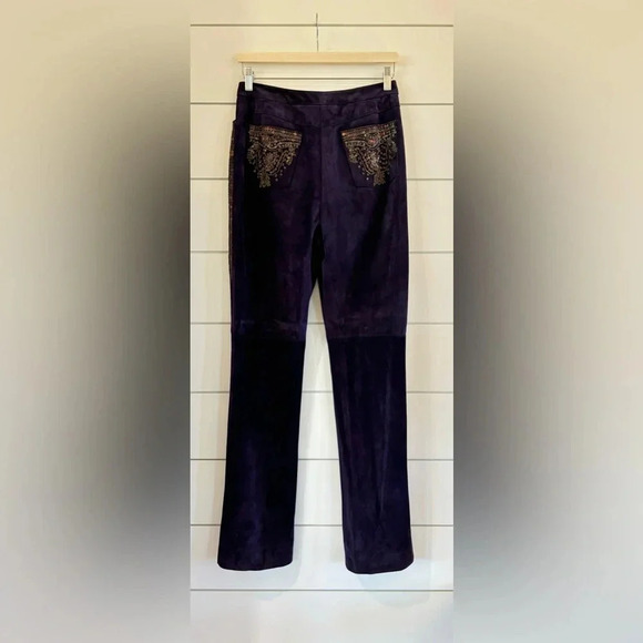Carlisle Purple Embroidered Suede Pants - Picture 4 of 4